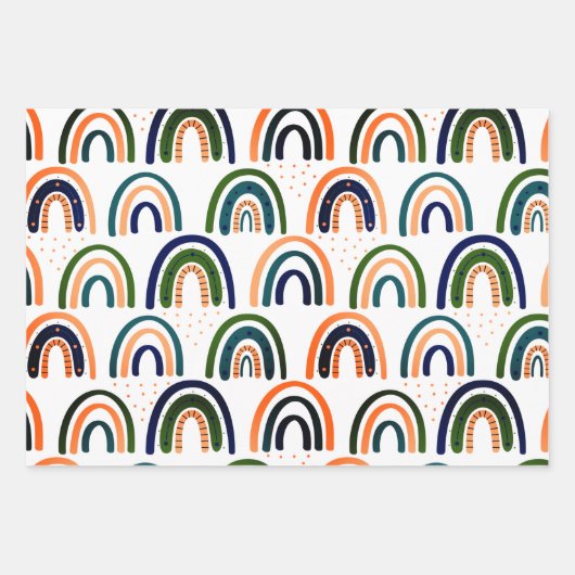Modernes Bohemisches Nordic Bird- und Regenbogenmu Geschenkpapier Set (Vorderseite)