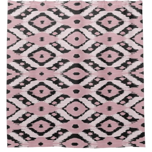 Modernes Bohemisches Schwarz-Rosa-Kat-Muster Duschvorhang (Vorderseite)