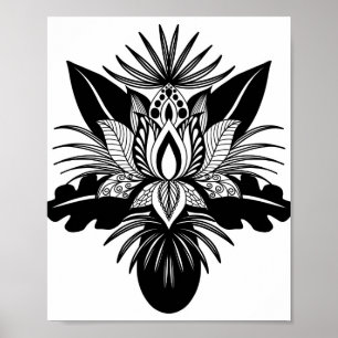 Modernes, Bohemisches Schwarz-weißes Lotus Leaf Poster