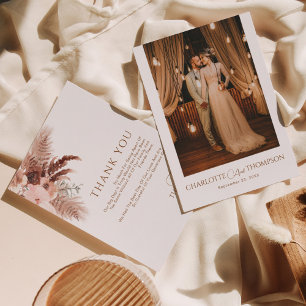 Modernes Bohemisches Terracotta Foto Hochzeit Dankeskarte