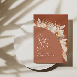 Modernes bohemisches Terracotta-Pampas-Gras-Foto Save The Date