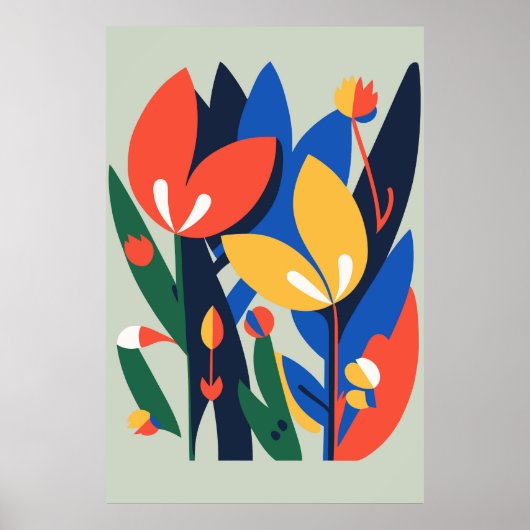 Modernes Boho Abstrakt Botanisches Blume Poster (Vorne)