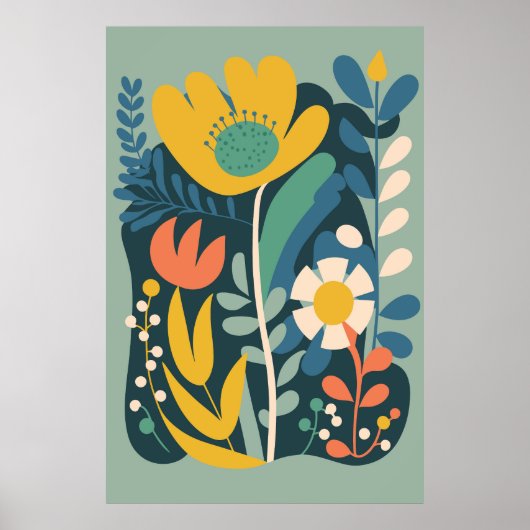 Modernes Boho Abstrakt Botanisches Blume Poster (Vorne)