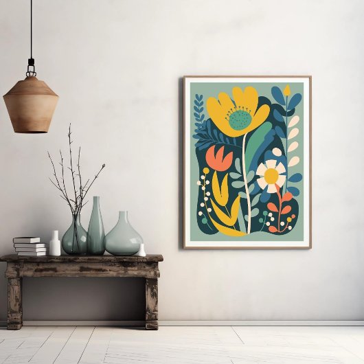 Modernes Boho Abstrakt Botanisches Blume Poster
