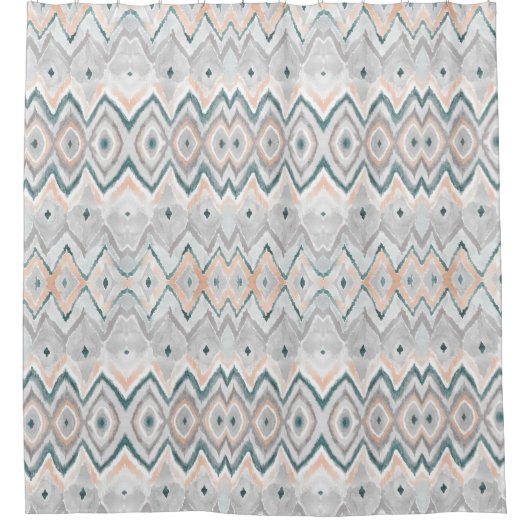 Modernes Boho Aquamarin Peach Blassgrau Zickzack M Duschvorhang (Vorderseite)