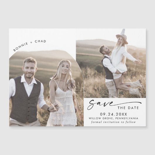 Modernes Boho Arch 2 Foto Save the Date Magneteinladung (Vorderseite)
