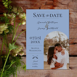 Modernes Boho Arch-Foto | Dusty Blue Save The Date