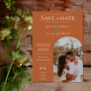 Modernes Boho Arch-Foto Flammendes Orange Save The Date