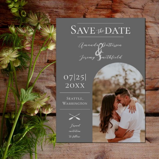 Modernes Boho Arch-Foto | Grau Save the Date