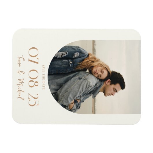Modernes Boho Arch Foto Ivory Tan Save the Date Magnet (Horizontal)