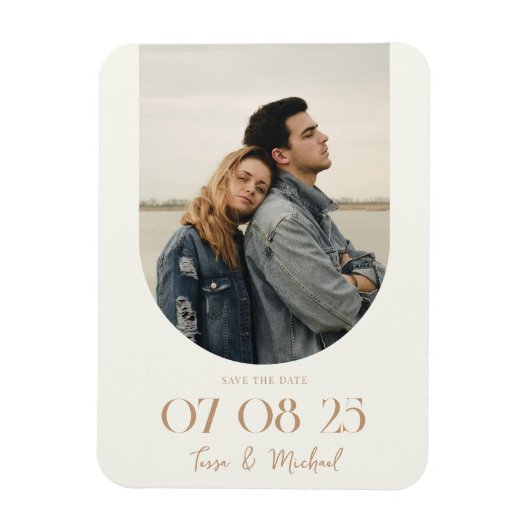 Modernes Boho Arch Foto Ivory Tan Save the Date Magnet (Vertikal)