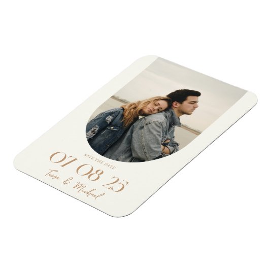 Modernes Boho Arch Foto Ivory Tan Save the Date Magnet (Linke Seite)