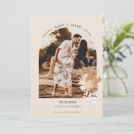 Modernes Boho Arch Foto Minimalistisch Hochzeit Save The Date (Stehend Vorderseite)