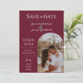 Modernes Boho Arch-Foto | Rot Save the Date (Stehend Vorderseite)