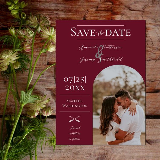 Modernes Boho Arch-Foto | Rot Save the Date