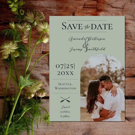 Modernes Boho Arch-Foto | Sage Green Save The Date