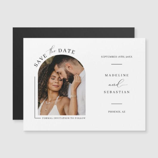 Modernes Boho Arch Foto Save the Date Magnetkarte (Vorne/Hinten)