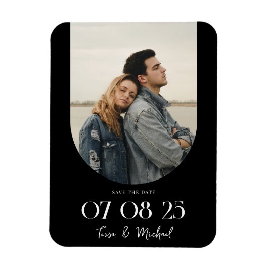 Modernes Boho Arch Foto Save the Date Schwarz-weiß Magnet (Vertikal)
