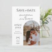 Modernes Boho Arch-Foto | Weißes Save the Date (Stehend Vorderseite)