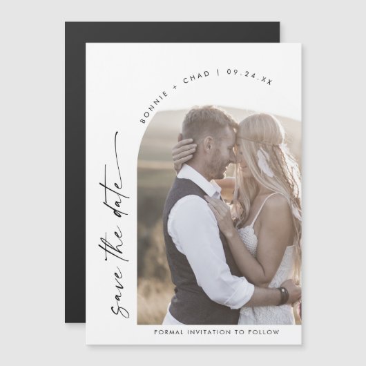 Modernes Boho Arch Wedding Foto Save the Date Magneteinladung (Vorne/Hinten)