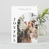 Modernes Boho arch Weihnachtsfamilie Foto fröhlich Einladung (Stehend Vorderseite)