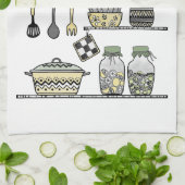 Modernes Boho Bauernhaus Küche Shelf Illustration Geschirrtuch (Gefaltet)