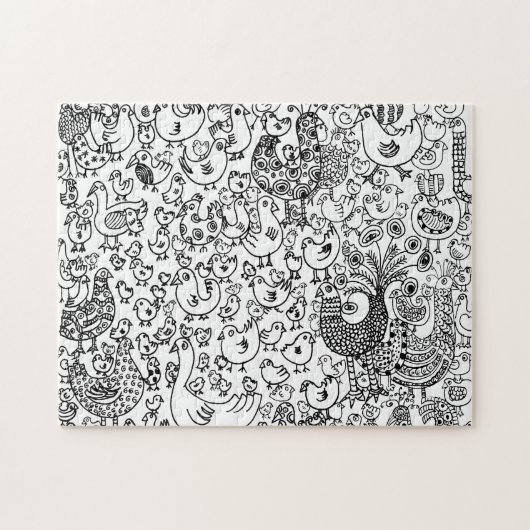 Modernes Boho Black and White Bird Muster Puzzle (Horizontal)