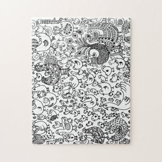 Modernes Boho Black and White Bird Muster Puzzle (Vertikal)