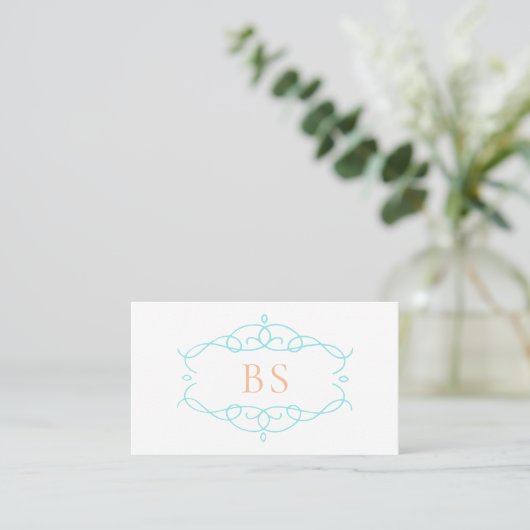Modernes Boho Blue Frame Monogram Visitenkarte (Stehend Vorderseite)