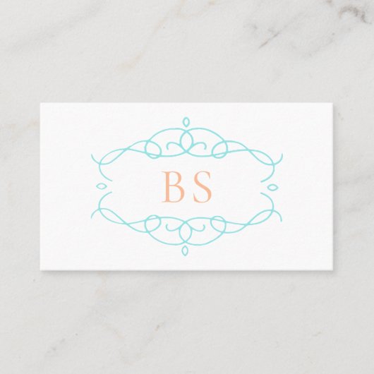 Modernes Boho Blue Frame Monogram Visitenkarte (Vorderseite)