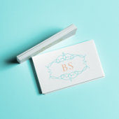 Modernes Boho Blue Frame Monogram Visitenkarte