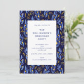 Modernes Boho Blue und Gelbes Hanukkah-Party Einladung (Stehend Vorderseite)