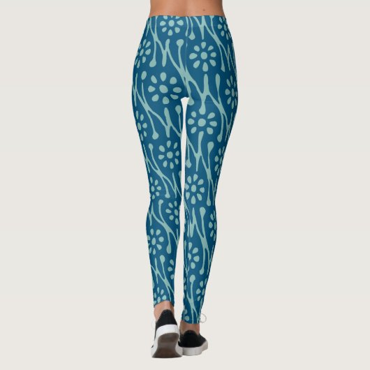 Modernes Boho-Blumenmuster im Aquamarinen Leggings (Rückseite)