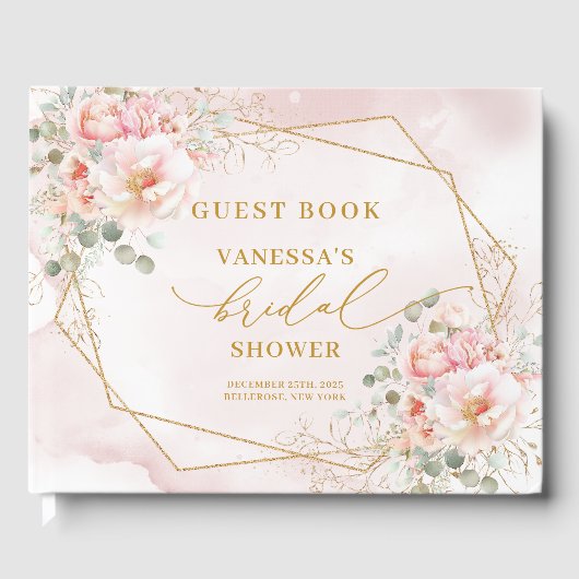 Modernes Boho Blush Gold Blumenrahmen Brautparty Gästebuch (Vorderseite)