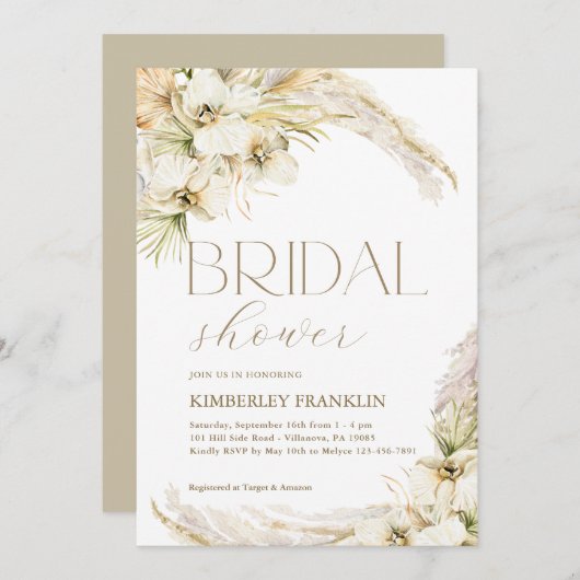 Modernes Boho-Brautparty gedruckt oder digitales I Einladung (Vorne/Hinten)