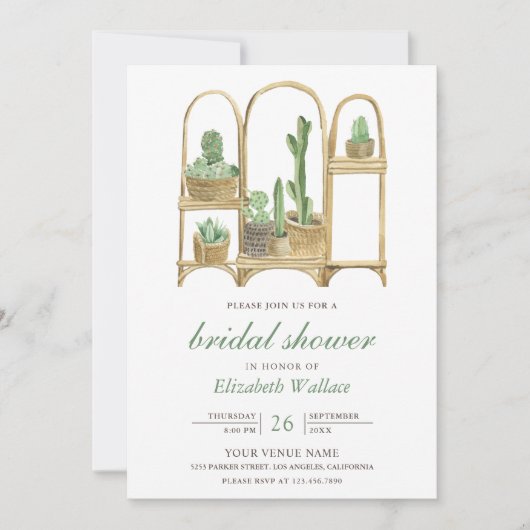 Modernes Boho Cactus Brautparty Einladung (Vorderseite)