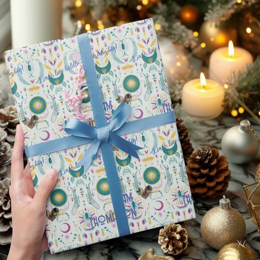 Modernes Boho Chic Blue und Beige Geschenkwrap Geschenkpapier