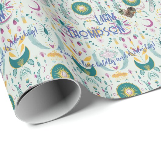 Modernes Boho Chic Blue und Beige Geschenkwrap Geschenkpapier (Rolleneckpunkt)