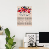 Modernes Boho Chic Red Floral 8-Tisch-Sitze Chart Poster (Heimbüro)