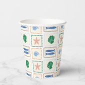 Modernes Boho Coastal Pastel Seashell Muster Pappbecher (Rückseite)