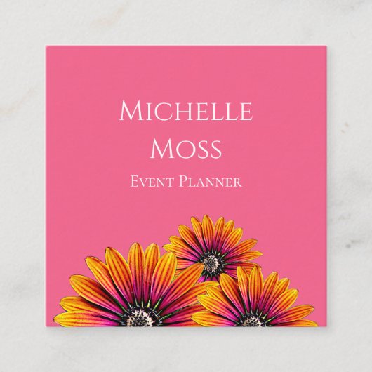 Modernes Boho Daisies Whimsical Pink Event Planner Quadratische Visitenkarte (Vorderseite)