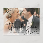 Modernes boho danke Ihnen Foto polka Punkte Hochze Postkarte<br><div class="desc">Schicken Sie Ihre Hochzeit Dankeschön mit diesem modernen boho danken Ihnen schwarzen typografisch bemalten Foto polka Punkte,  fügen Sie einfach Ihr Paar Bild</div>