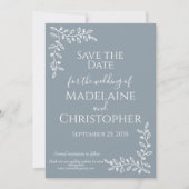 Modernes Boho Dusty Blue Botanical Foto Wedding Save The Date (Vorderseite)