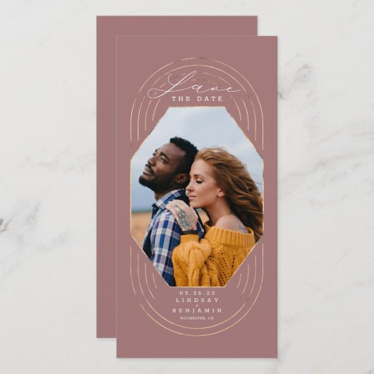 Modernes Boho Dusty Rose & Gold Save the Date Foto (Vorne/Hinten)