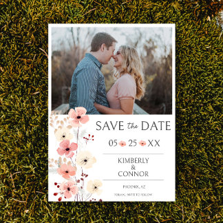 Modernes Boho Floral Foto Save the Date | weiß