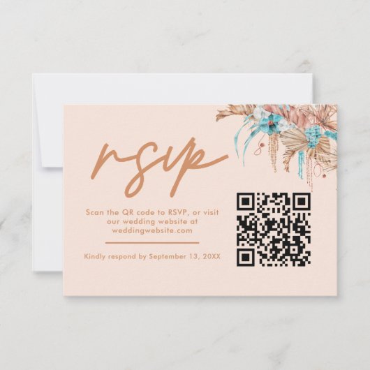 Modernes Boho Floral QR Code Wedding RSVP (Vorderseite)