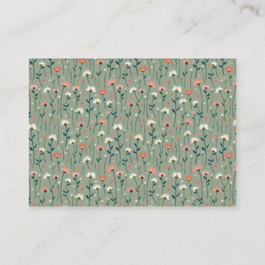 Modernes Boho Floral Sage Baby in Blütendusche Begleitkarte (Rückseite)