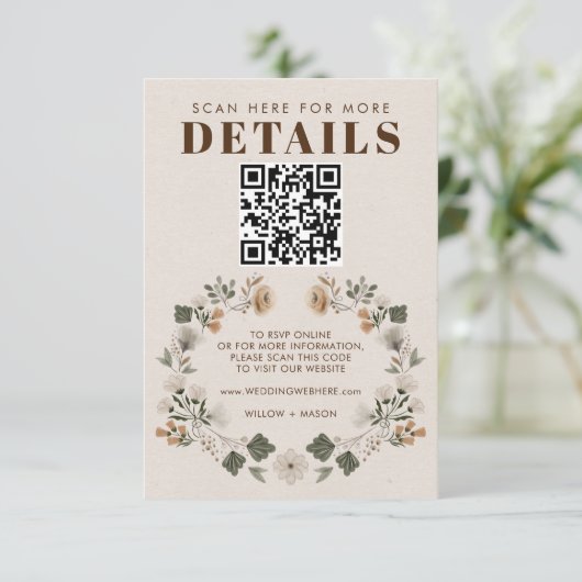 Modernes Boho Folk Wedding RSVP Details QR Code (Stehend Vorderseite)