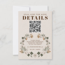 Modernes Boho Folk Wedding RSVP Details QR Code Karte