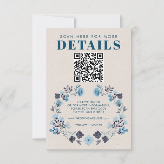Modernes Boho Folk Wedding RSVP Details QR Code Karte (Vorderseite)